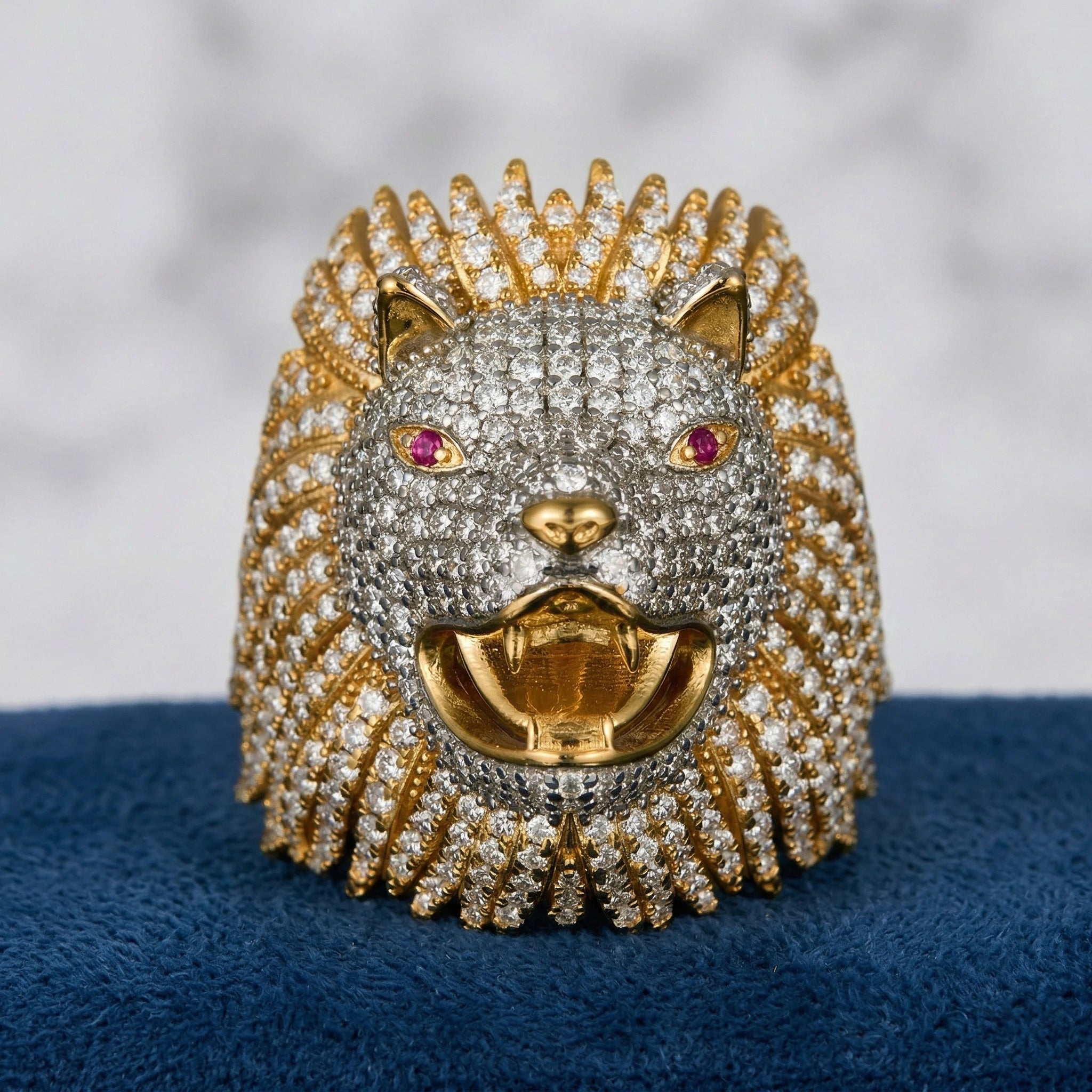 Hip Hop Men's Lion Head Moissanite Ring, Round D Color VVS1, Moissanite Band, 925 Sterling Silver, Ice Pave Jewelry