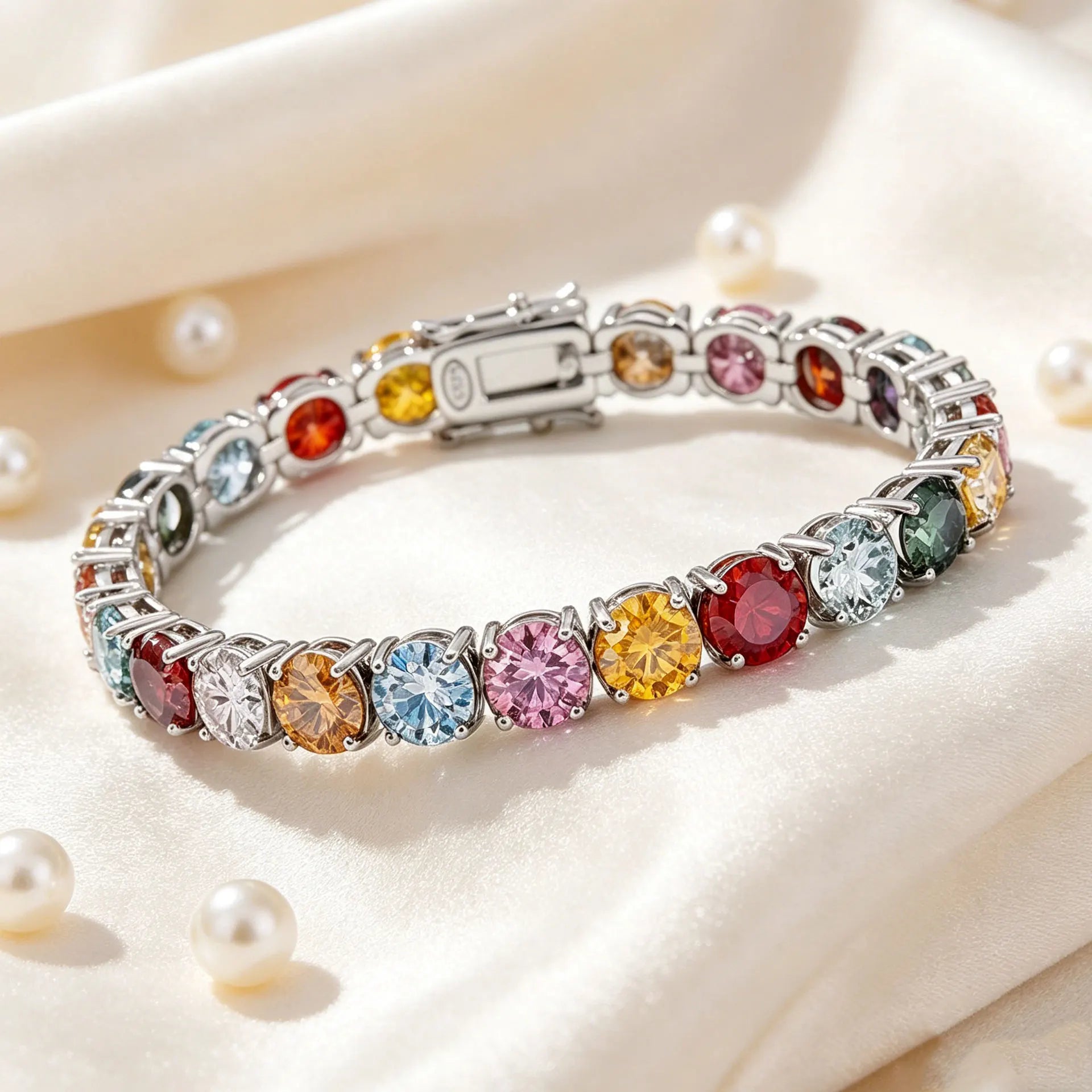 LYEE CYEE Rainbow Moissanite Tennis Dopamine Bracelet 925 Silver Party Jewelry luxury Valentine's Day and Mother's Day Gifts
