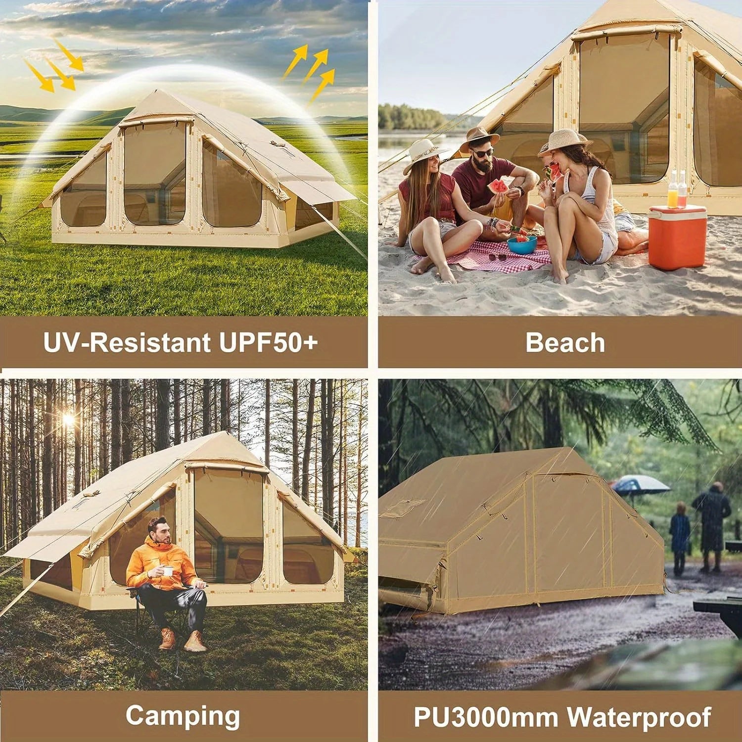 Inflatable Camping Tent with Manual Pump for 1-5 People, Luxury Oxford Tent with Double Door Windows for Easy Set-up Four Se