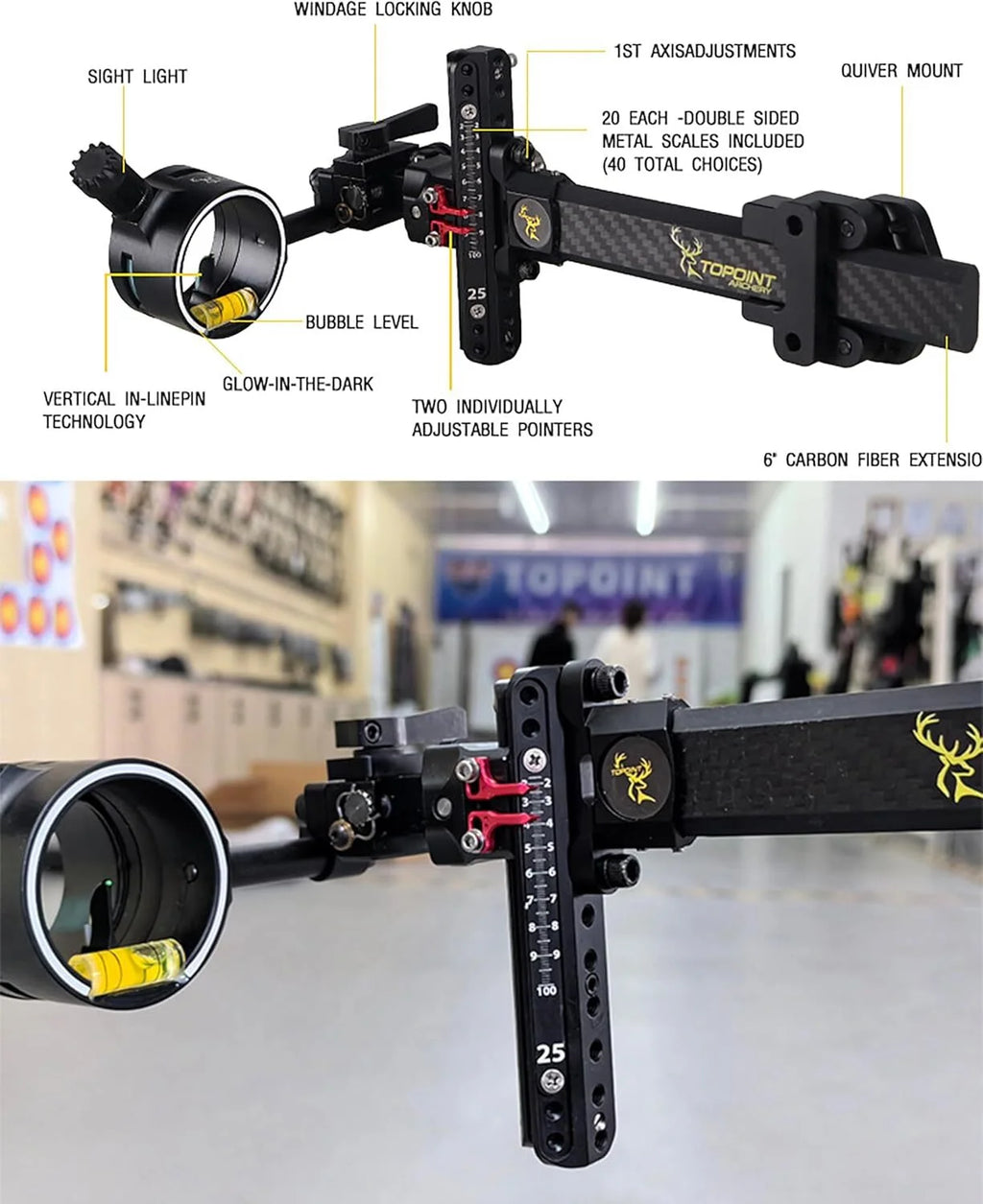 Archery Hunting Shooting Compound Bow Single Pin Sight 4/6/8x Lens Carbon Rod Adjustable Outdoor Archery Bow Target Accessories