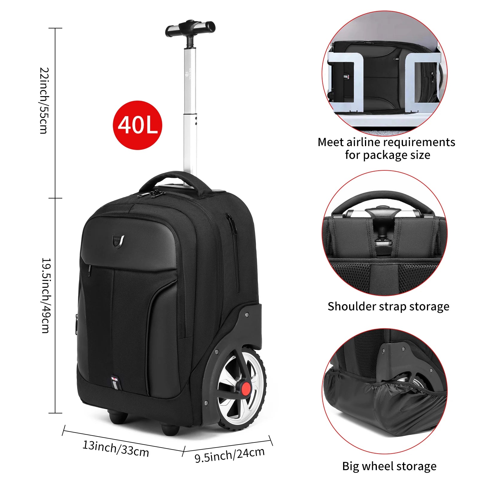 Rolling Luggage Travel Backpacks With Wheels Business Laptop Backpack Cabin Carry on Luggage Telescopic Handle Durable Wheels