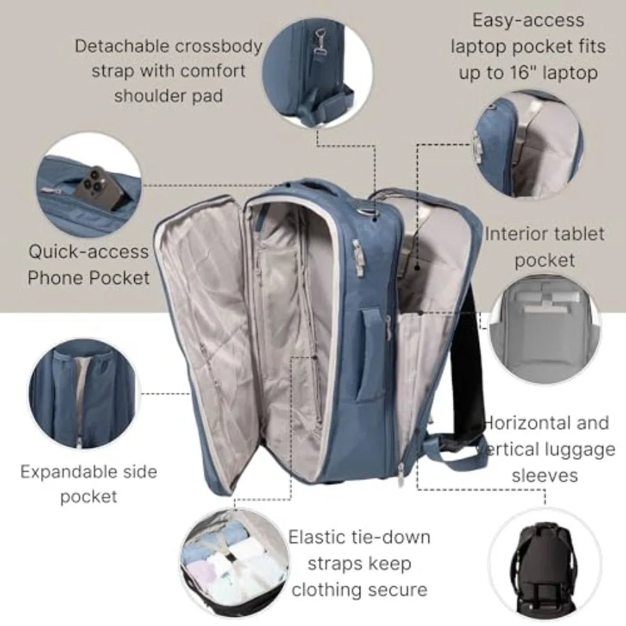 Modern Convertible Travel Backpack for Outdoor Adventures Durable Polyester Fabric Navy Blue Adjustable Straps and Hidden Lapto