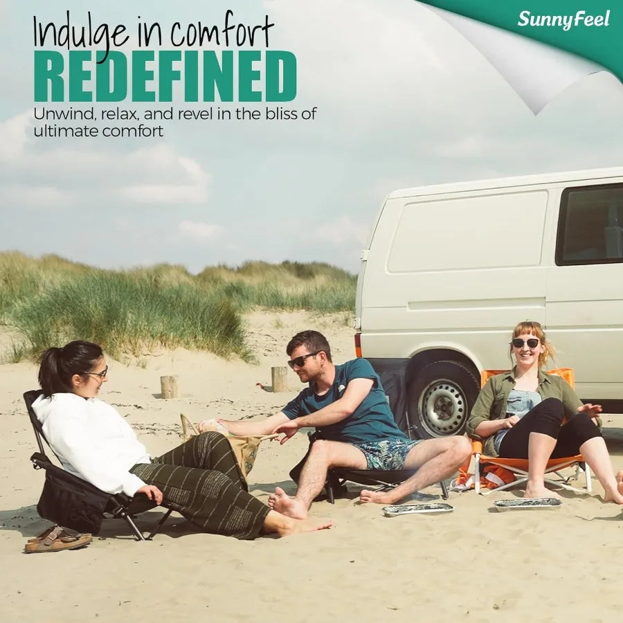 Folding Low Camping Beach Chair 2 Pack Lightweight Portable Lawn Chair with Mesh Back Cup Holder for Outdoor Travel Picnic Conc