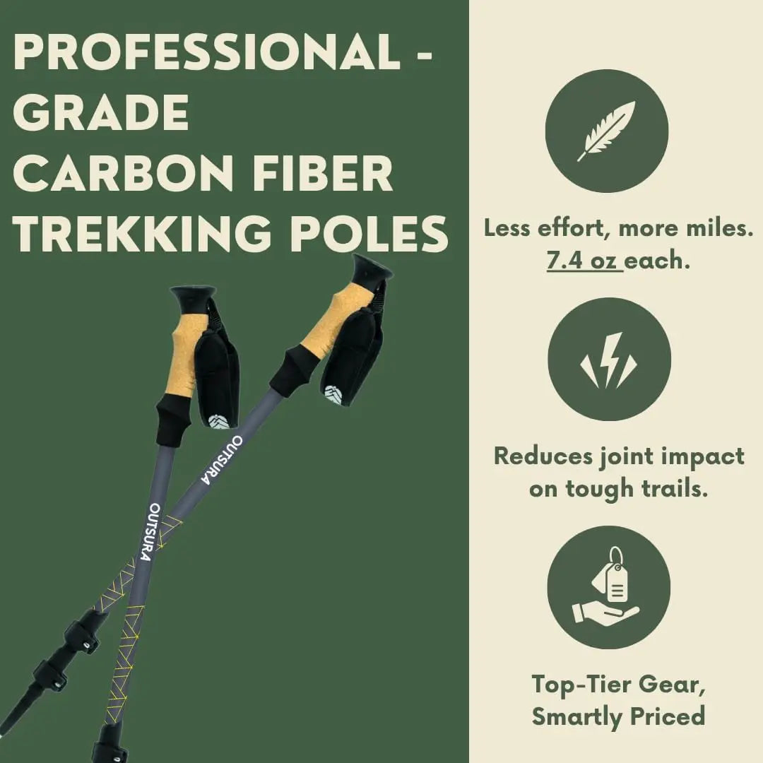 Carbon Fiber Hiking Stick 2 Pack – Professional Grade, Collapsible Trekking & Walking Sticks for Hiking