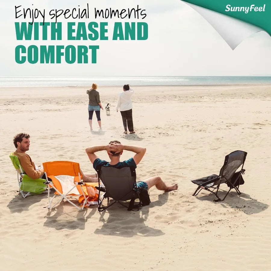 Folding Low Camping Beach Chair 2 Pack Lightweight Portable Lawn Chair with Mesh Back Cup Holder for Outdoor Travel Picnic Conc