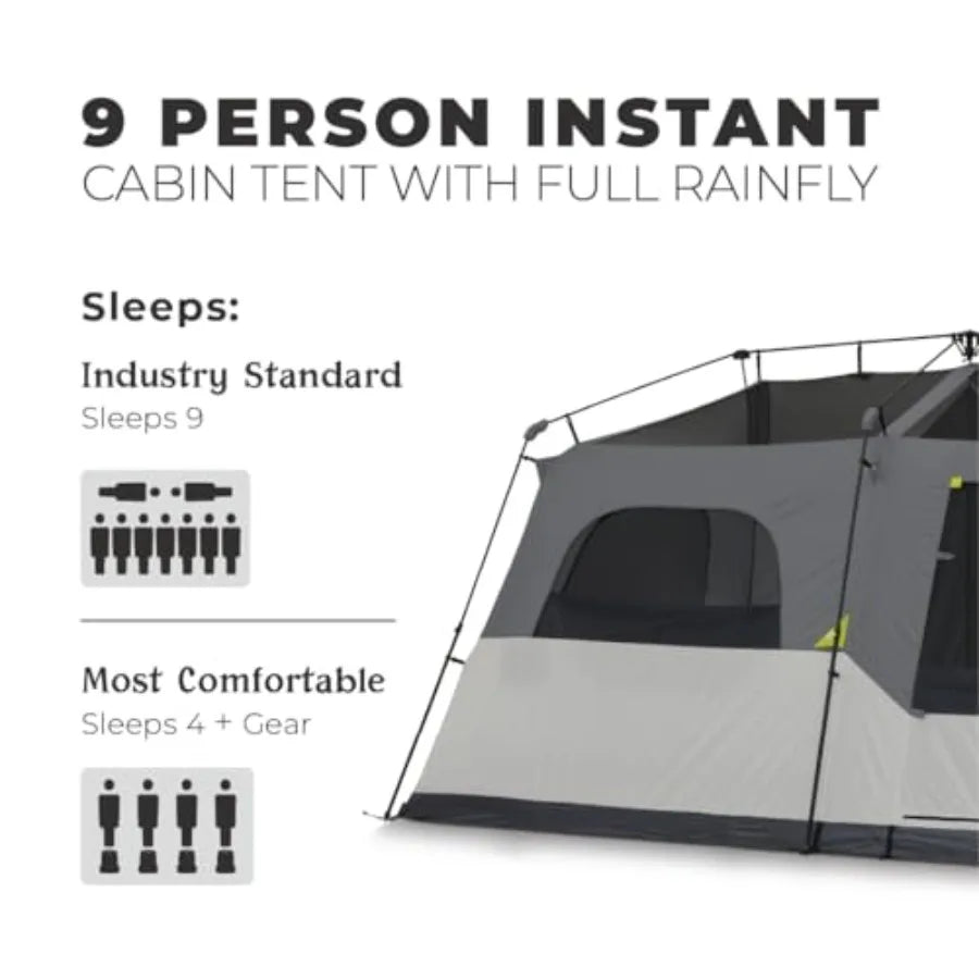 Instant Cabin Tents, 9 Person Family Cabin Multi Room Pop Up Tents Car Camping, Included Storage Pockets for Camping Accessories