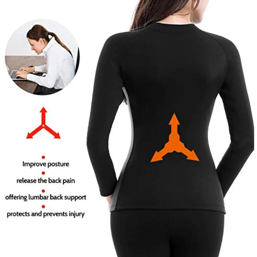 Women Sauna Suit Waist Trainer Jacket Hot Sweat Top Neoprene Body Shaper Workout Suit Running Cycling Jersey Black