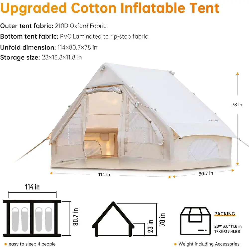 4-Season Waterproof Windproof Inflatable Camping Tent with Easy Setup and Luxury Cabin Features