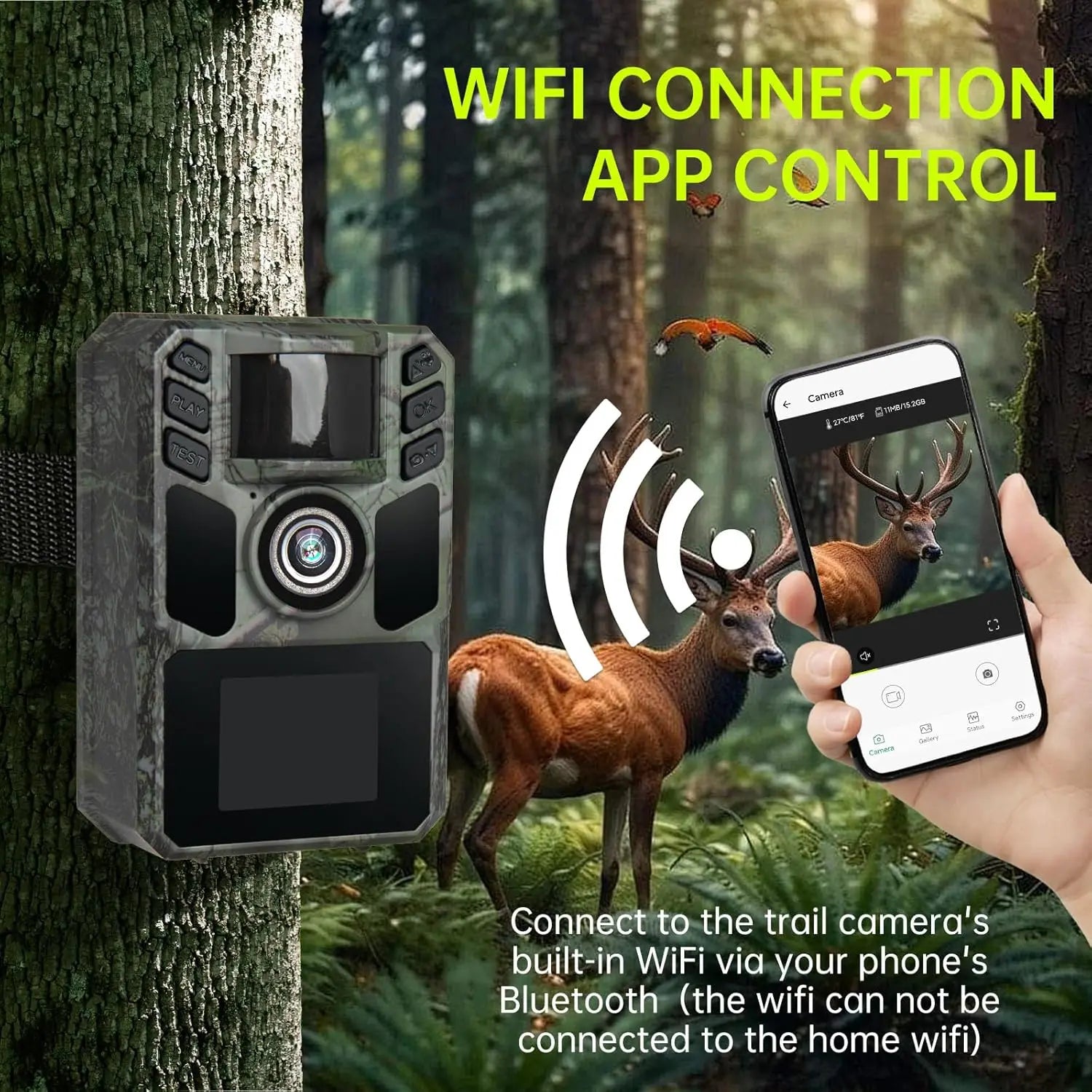 Trail Camera 4K 64MP Solar WiFi Game Hunting Camera with Night Vision, IP67 Waterproof, Motion Activated, 5000mAh Battery