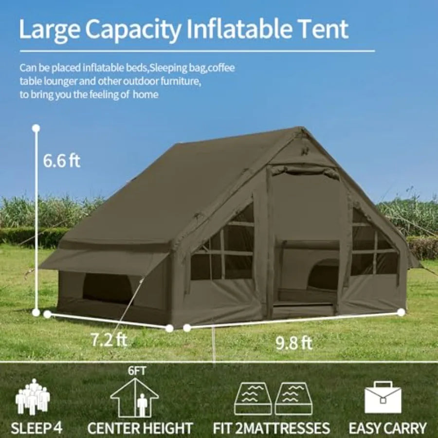 Inflatable Tents for Camping with Stove Jack, 4 Person Easy Setup Blow Up Tents for 4 Seasons Waterproof Inflatable Camping Tent