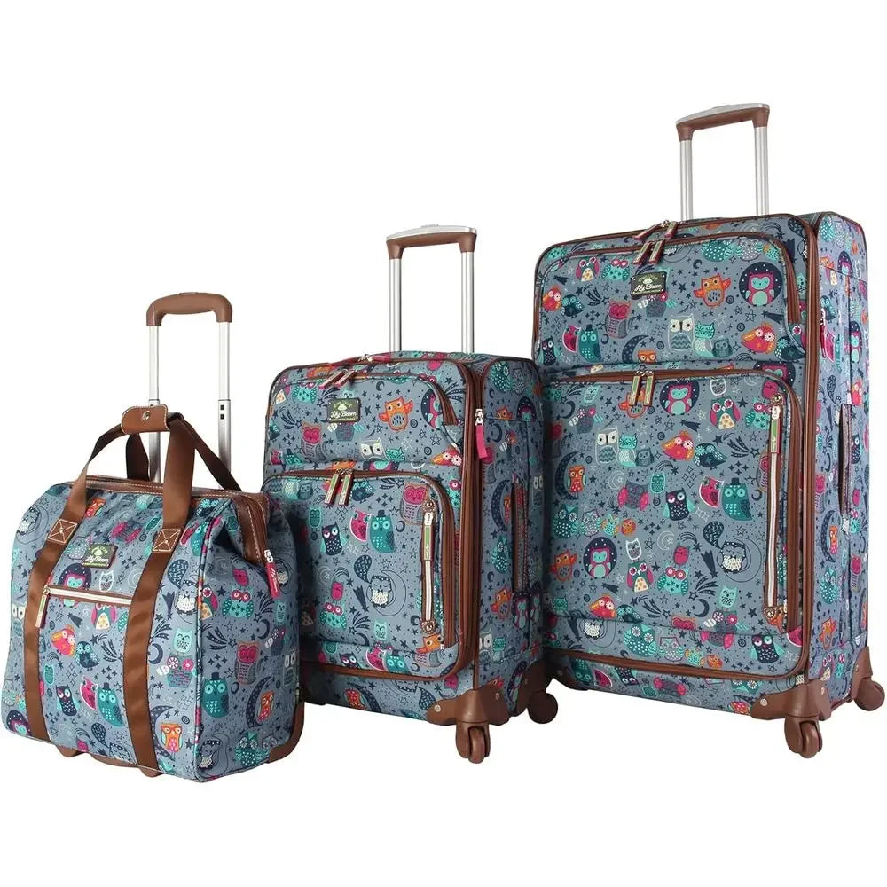 3-Piece Spinner Luggage Set - Night Owl Design