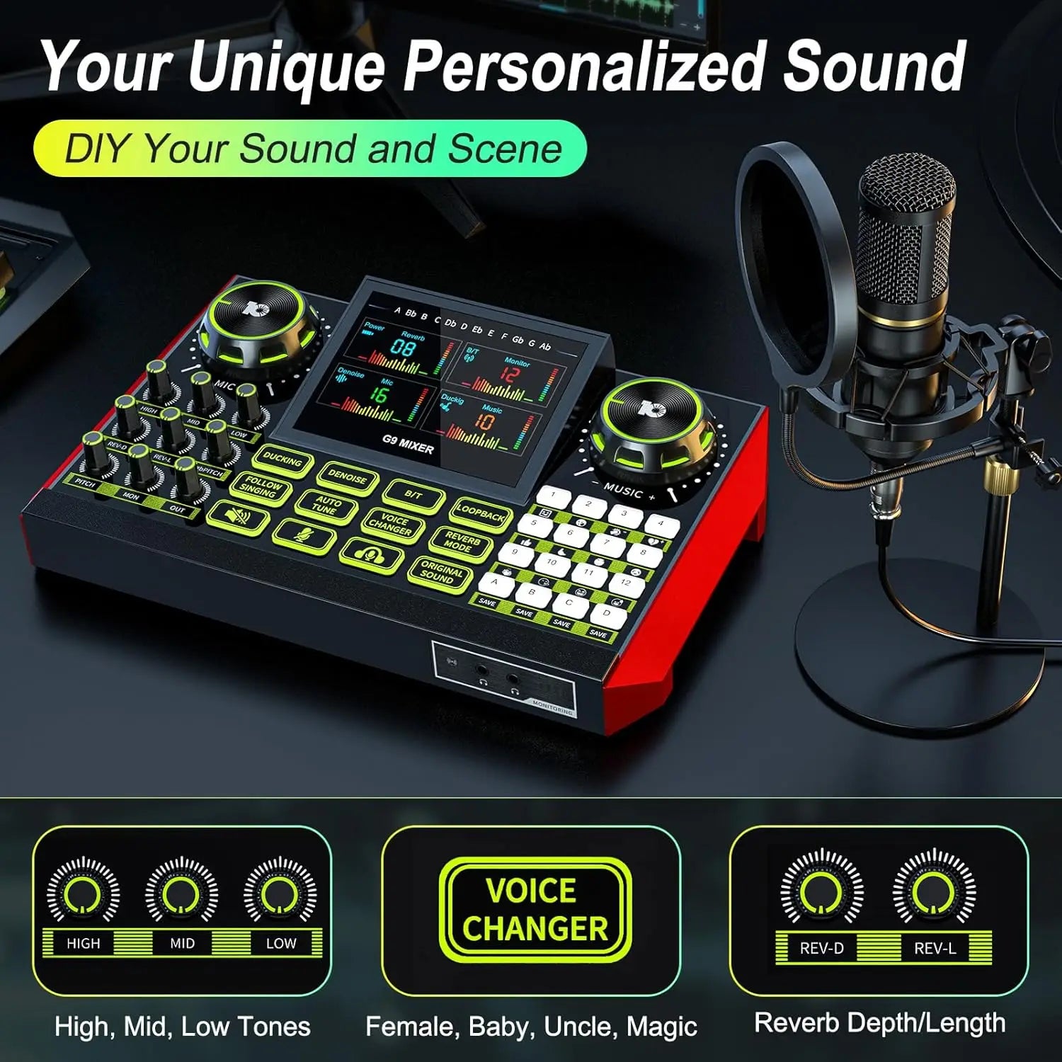 Podcast Microphone Bundle with Live Sound Card Audio Mixer, Podcast Equipment Bundle Sound Board with 3.5mm Condenser Microphone