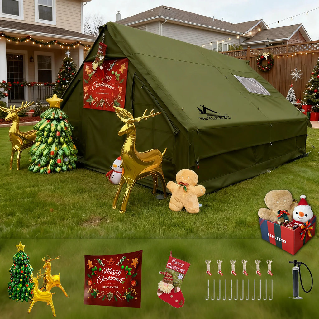 13' x 10' Large Inflatable Tents for Camping 8-10 Person, 4 Season Luxury Air Tent with Stove Jack for Outdoor Christmas Camping