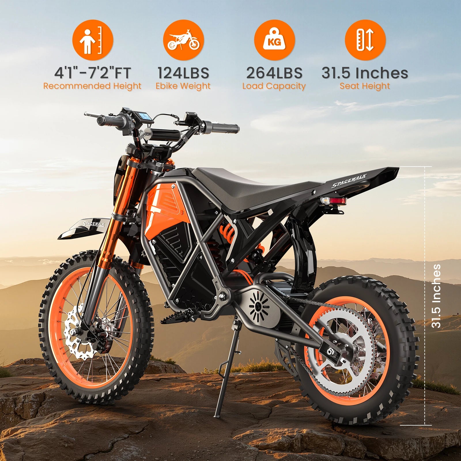 Spacewalk Electric Dirt Bike for Adults,48V Electric bike with 3000W Peak Power Motor,Electric Motorcycle with 14"/12" Fat Tire