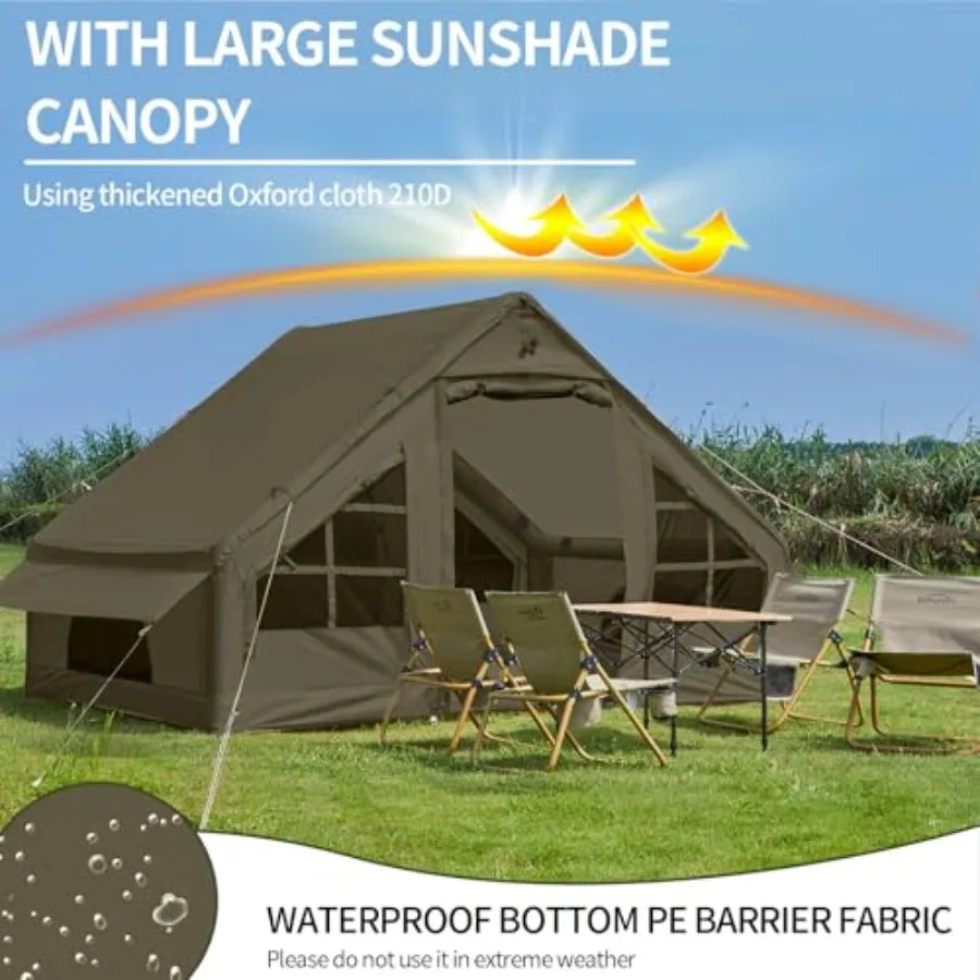 Inflatable Tents for Camping with Stove Jack, 4 Person Easy Setup Blow Up Tents for 4 Seasons Waterproof Inflatable Camping Tent