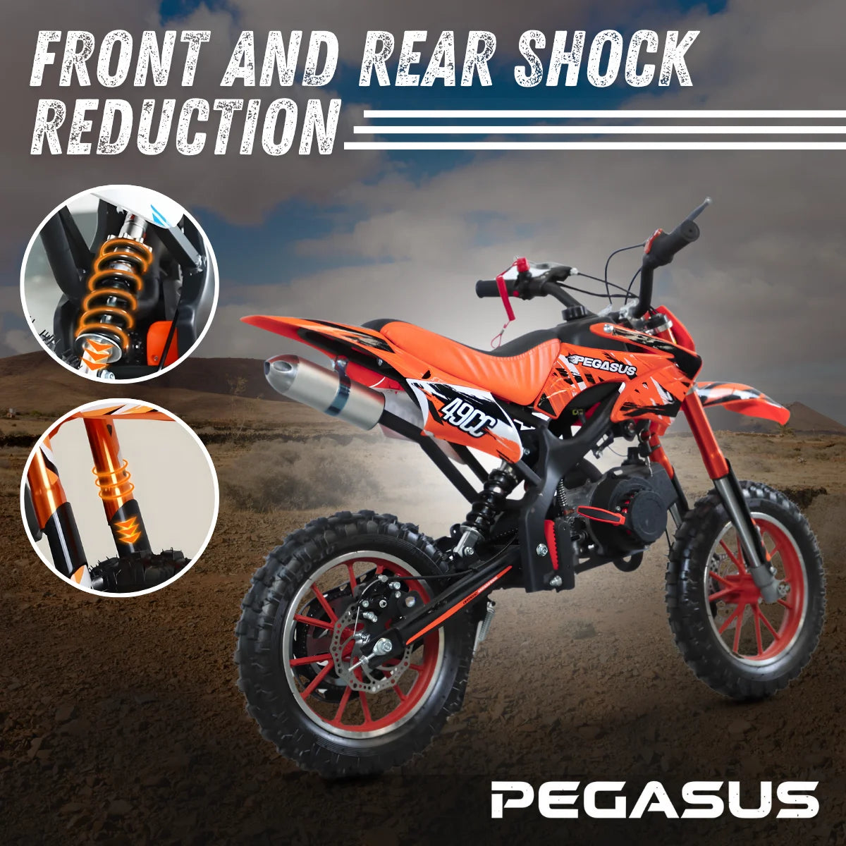 49cc Kids Dirt Bike, 2-Stroke Gas Powered Mini Motorcycle for Kids 8-14, Dual Disc Brakes, Front & Rear Suspension, 10” Off-Road