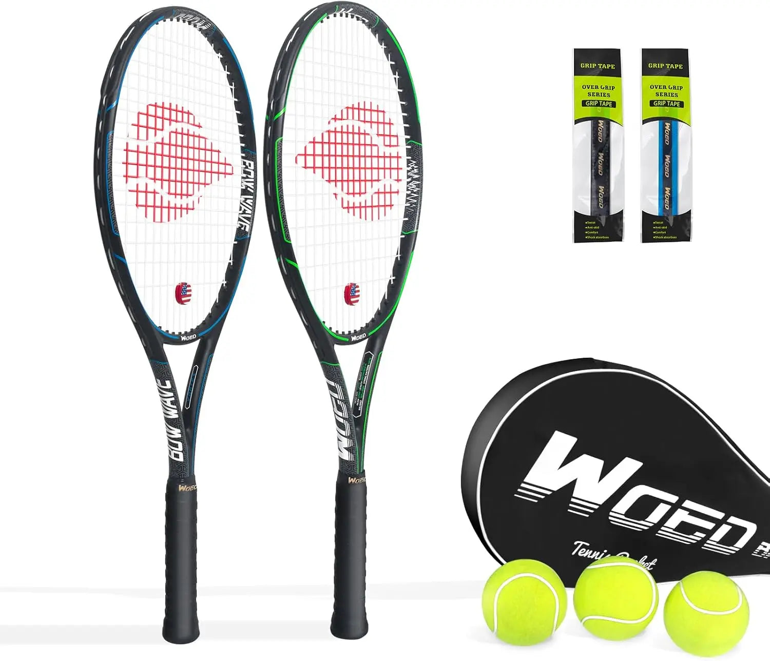Adult 2 Player Tennis Racket for Beginners and Pros, 27-Inch Speed Racquet with Overgrips, Bag, Dampener, Covers