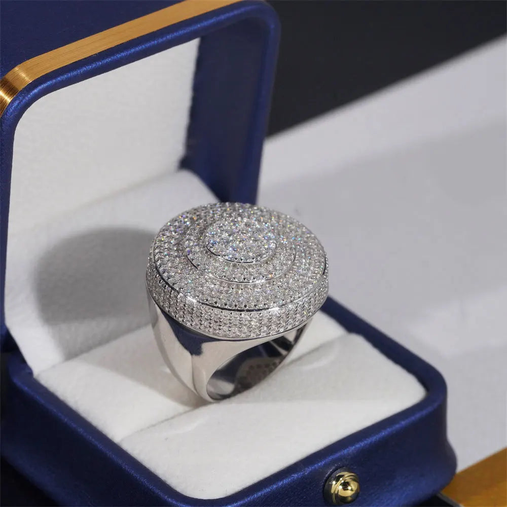 925 Sterling Silver Round Cut Moissanite Men's Ring Hip Hop Ring Party Gift Jewelry The Best Gift for His Birthday Gift