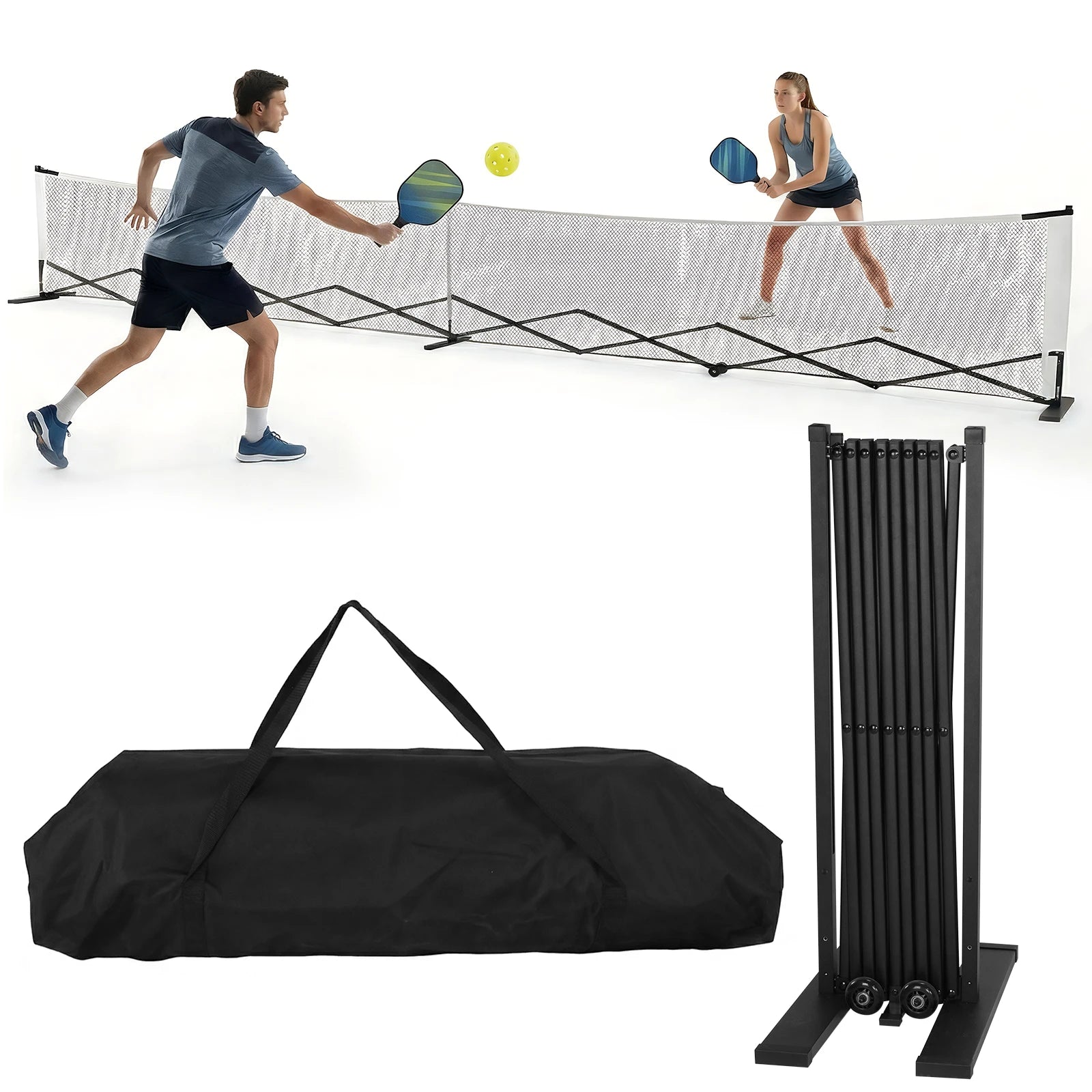 Pickle Balls Net Set System with Wheels Pickleball Training Netting Aluminum Alloy 22ft for Backyards Driveways & Garages
