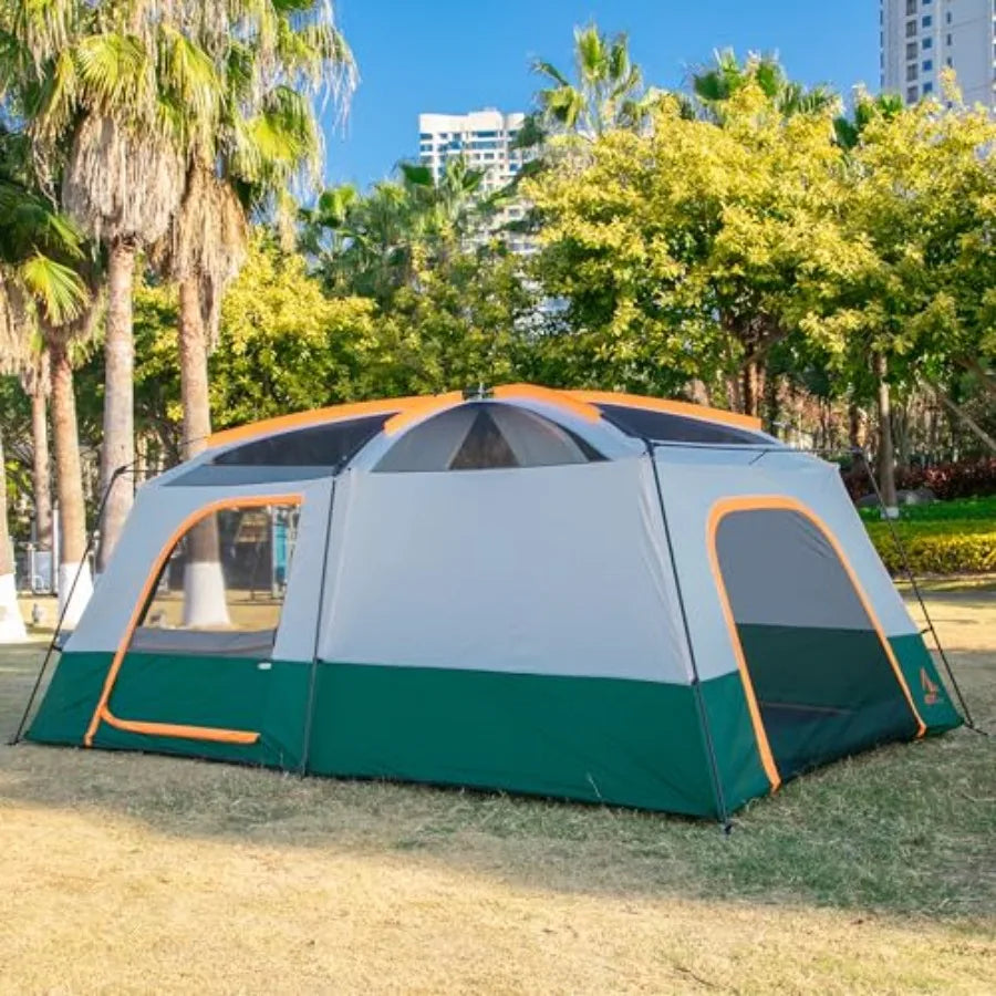 Extra Large Tent 6101214 Person StyleB Family Cabin Tents with 2 Rooms 3 Doors and 3 Windows Featuring Mesh Panels Straight Wal