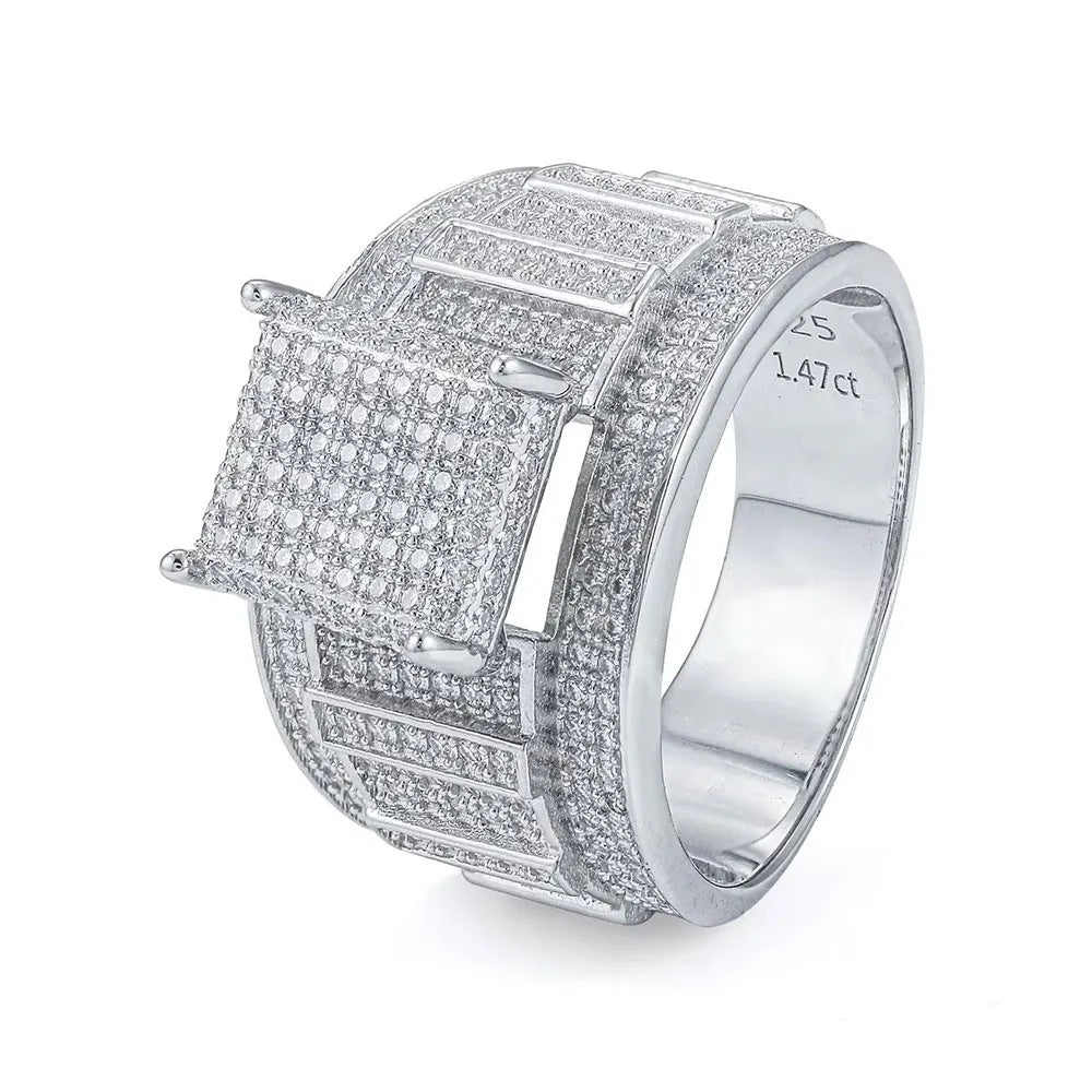 925 Sterling Silver inlay Moissanite wide version Ring, Men's jewelry Hip Hop Ring for Party The best gift for a boyfriend