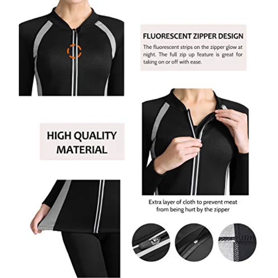 Women Sauna Suit Waist Trainer Jacket Hot Sweat Top Neoprene Body Shaper Workout Suit Running Cycling Jersey Black