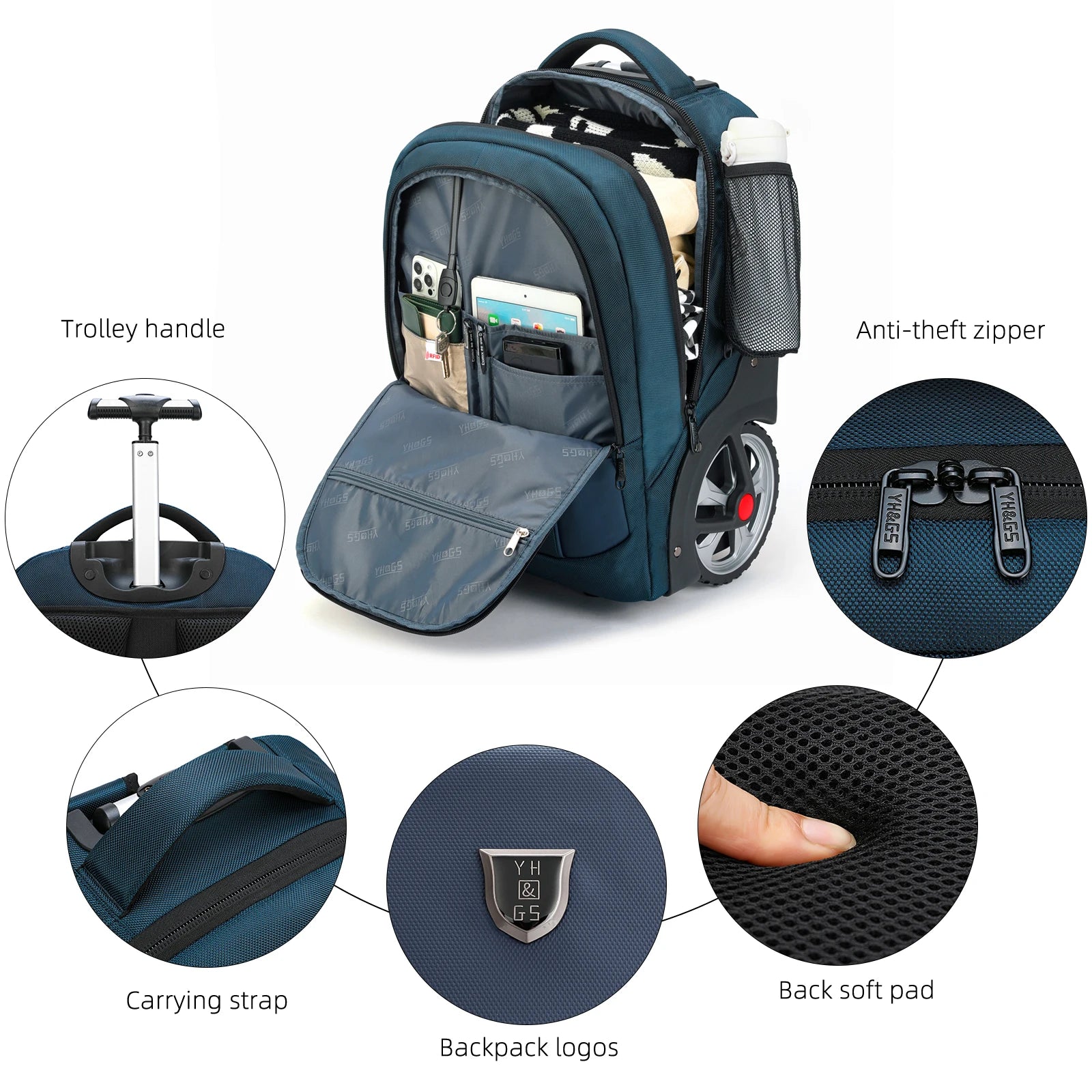 Rolling Luggage Travel Backpacks With Wheels Business Laptop Backpack Cabin Carry on Luggage Telescopic Handle Durable Wheels