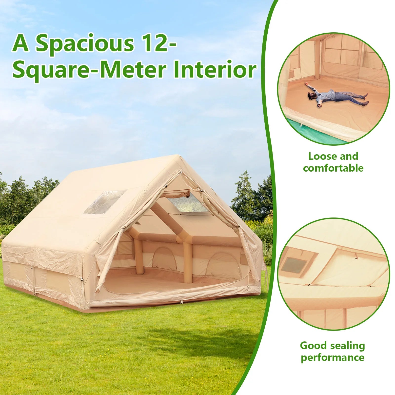Inflatable House with Skylight Air Glamping Tents Easy Setup Inflatable Camping Tent with Pump
