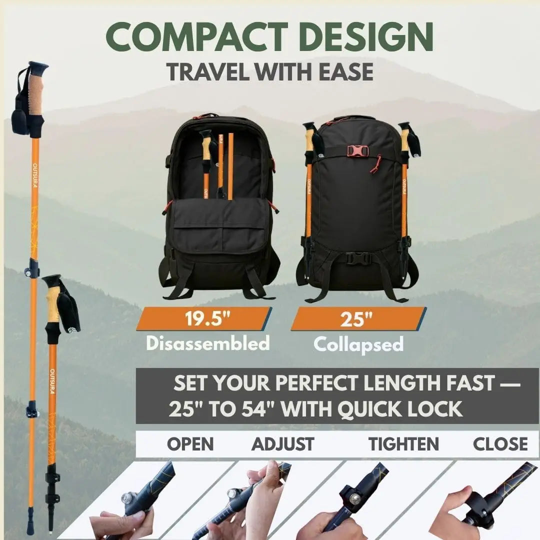 Carbon Fiber Hiking Stick 2 Pack – Professional Grade, Collapsible Trekking & Walking Sticks for Hiking