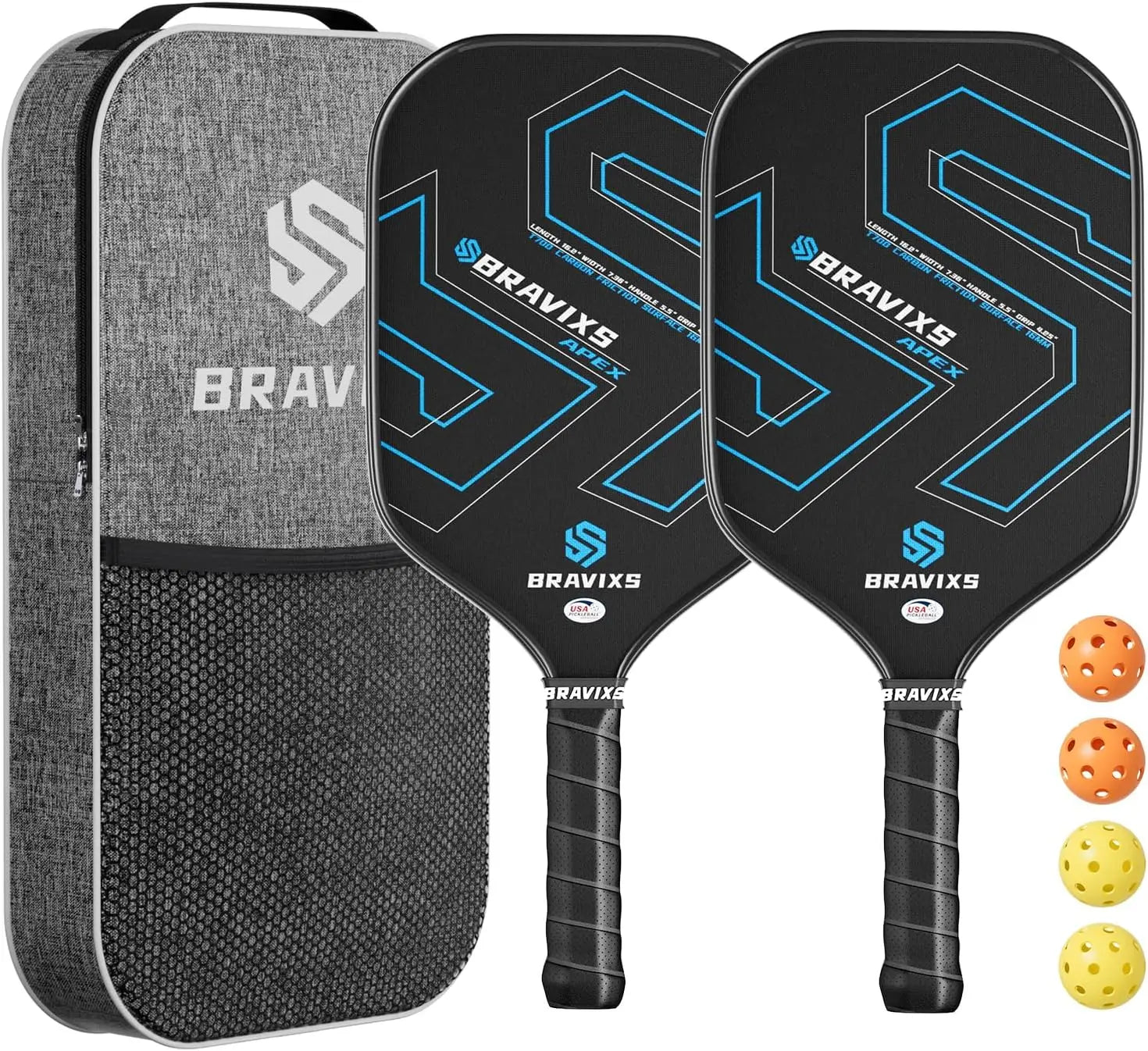 USAPA Approved T700 Carbon Fiber Pickleball Paddles Set with 4 Balls & Bag for Men and Women